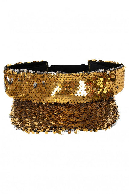 PartyXplosion Zonneklep goud met pailletten verstelbaar disco