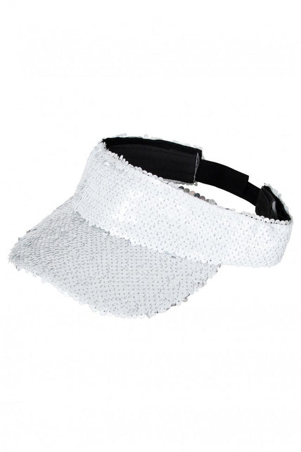 PartyXplosion Zonneklep wit met pailletten disco feest