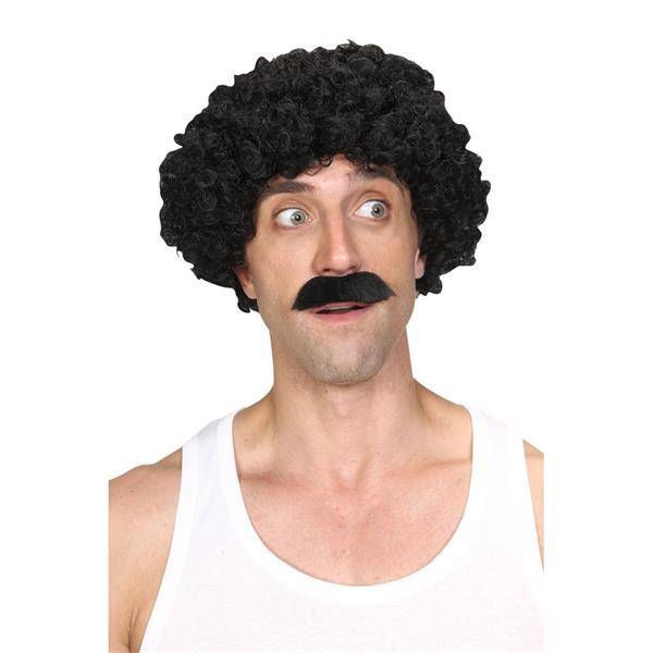 Wicked Costumes Afro pruik Walter met snor