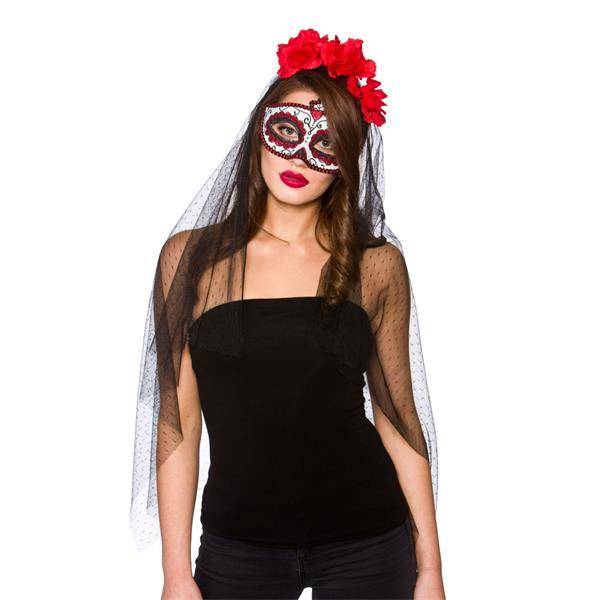 Wicked Costumes Day of the dead masker met sluier en rozen