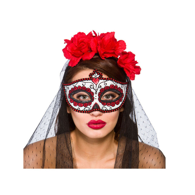 Wicked Costumes Day of the Dead oogmasker met rode rozen