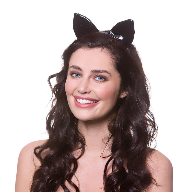 Wicked Costumes Haarband met zwarte katten oren pvc
