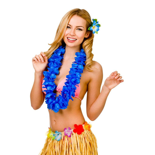 Wicked Costumes Hawaii slinger blauw grote bloemen (9.5cm)