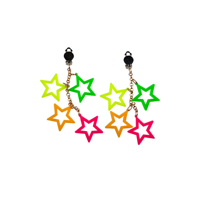 Wicked Costumes Jaren 80 oorbellen gekleurde neon sterren