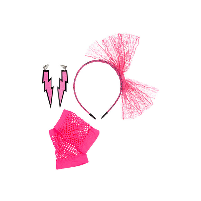 Wicked Costumes Jaren 80 set 3 delig roze Halina
