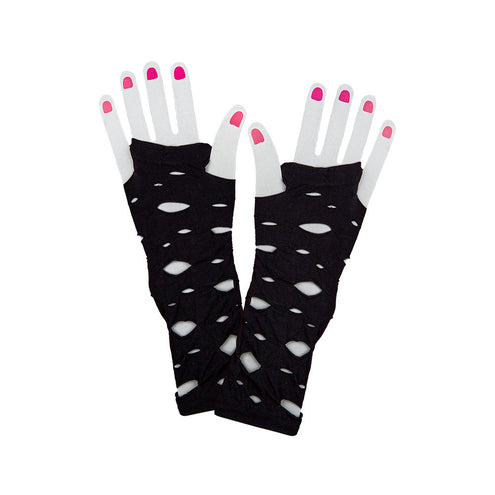 Wicked Costumes Lange zwarte vingerloze handschoenen met gaten