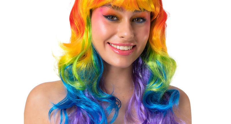 Wicked Costumes Mooie regenboog pruik krullen