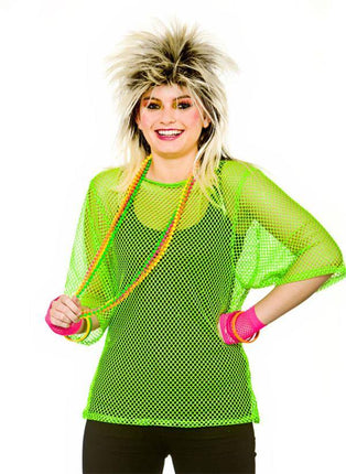 Wicked Costumes Visnet t-shirt 80-jaren neon groen