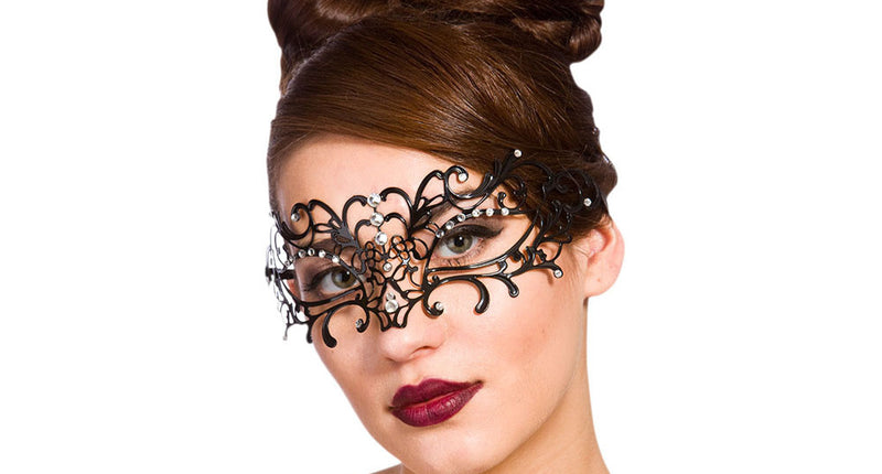 Wicked Costumes Zwart metalen oogmasker Geeske met nep diamanten