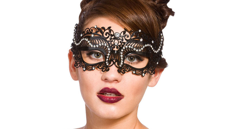 Wicked Costumes Zwart metalen oogmasker Hannah met nep diamanten