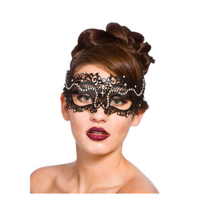 Wicked Costumes Zwart metalen oogmasker Hannah met nep diamanten