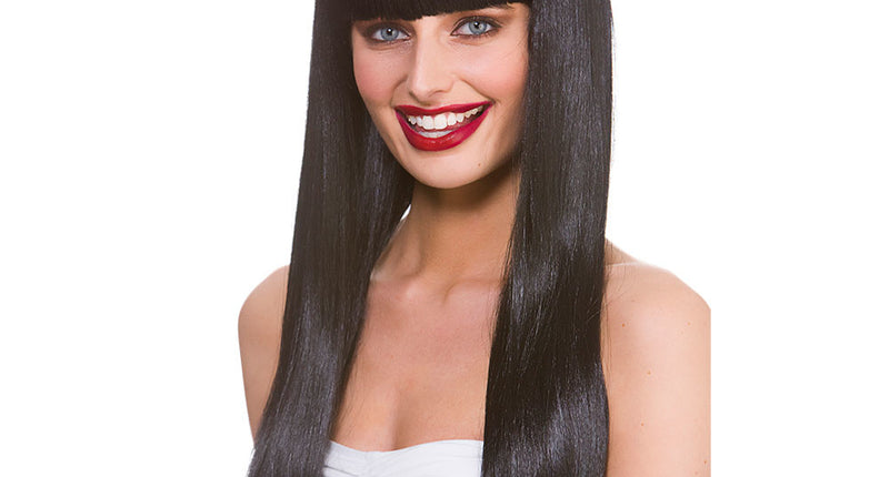 Wicked Costumes Zwarte pruik Fantasy lang haar met pony