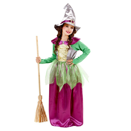 Widmann SRL Heksen jurk kind groen paars
