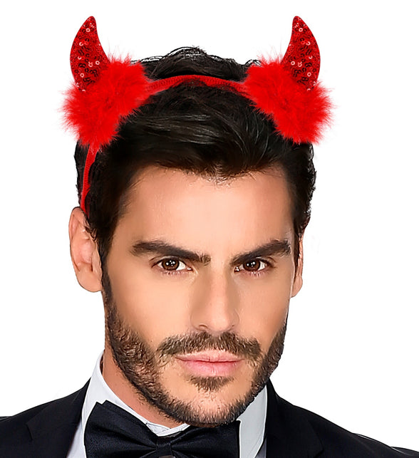 Widmann SRL Hoofdband pailletten hoorntjes Evi rood