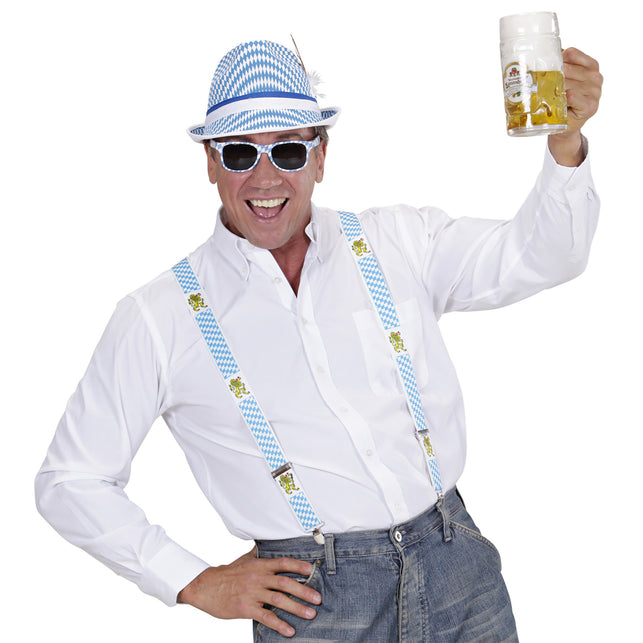 Widmann SRL Oktoberfest gleufhoed met veer blauw wit